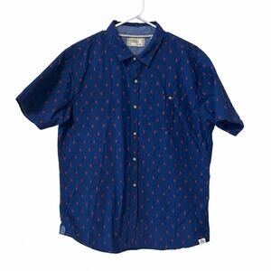 Free Planet Men's XL Cotton Woven Short Sleeve Button-Up Graphic Print Pocket